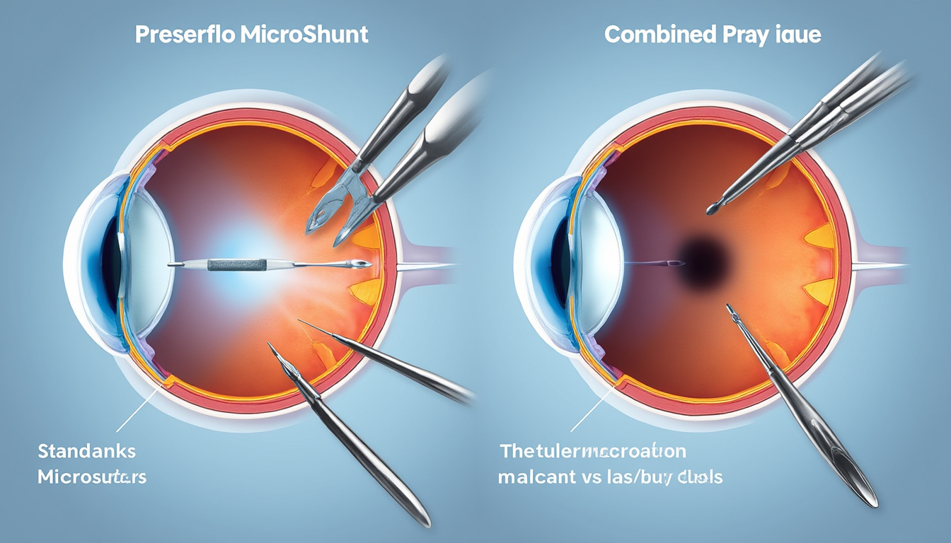 étude comparative sur deux ans de la chirurgie preserflo microshunt, analysant les résultats des interventions seules versus les interventions combinées pour optimiser les traitements.
